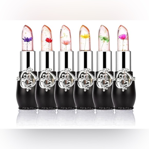 Pack of 6 Crystal Flower Jelly Lipstick, Long Lasting Lip Balm Moisturizer - Picture 1 of 6